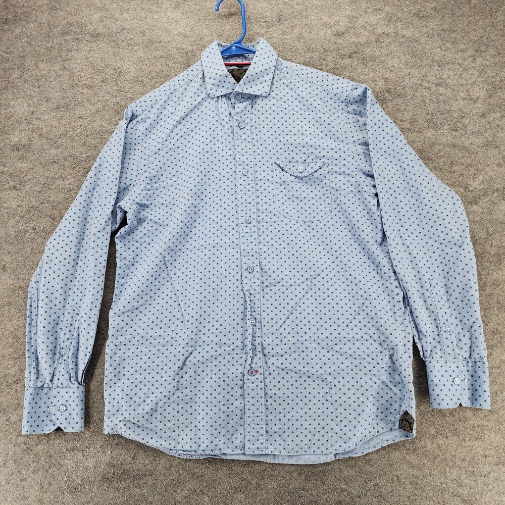 Luchiano Visconti Black Shirt Mens Medium Button Up Long Sleeve Blue
